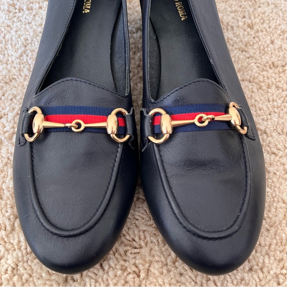 Punt Roma Heeled Loafers Size 41 Leather Navy Blue Preppy Classic Academia NWOB - Picture 6 of 10
